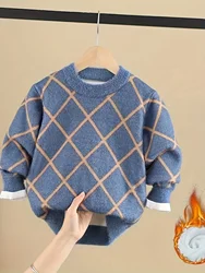Cozy Boys' Fleece - Lined Faux Mink Pullover - Stylish Autumn and Winter Sweater - 12 - 13 Years Old (Blue)