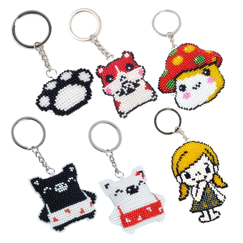 Mushroom Beaded Counted Cross Stitch Ornament Kit Cross Stitch Bead Keychain Beaded Embroidery Kit for Bag Backpack Decor