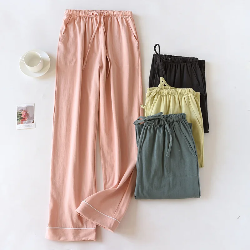 2024 Spring and Autumn New Couple Sleepwear 100% Cotton Knitted Large Men's and Women's Home Pants Solid Color Casual Pants