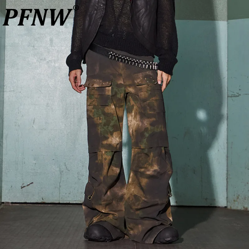 PFNW Vintage Worn Out Men's Cargo Pants Multi Pockets Camouflage Overalls Flared Trousers Safari Style 2023 Witner New 28W2623
