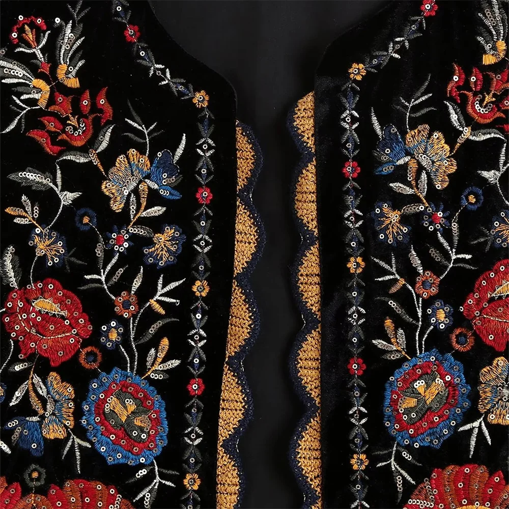 UNIZERA2023 Autumn New Women's Fashion Casual Versatile Lace Embroidery Sequin Velvet Vest Vest Vest 3