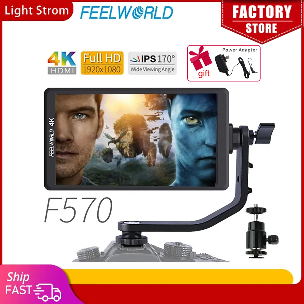 Feelworld F570 5.7" IPS 4K Full HD 1920x1080 HDMI On-camera Field Monitor with NP750 Battery + Charger for Canon Nikon Sony DSLR