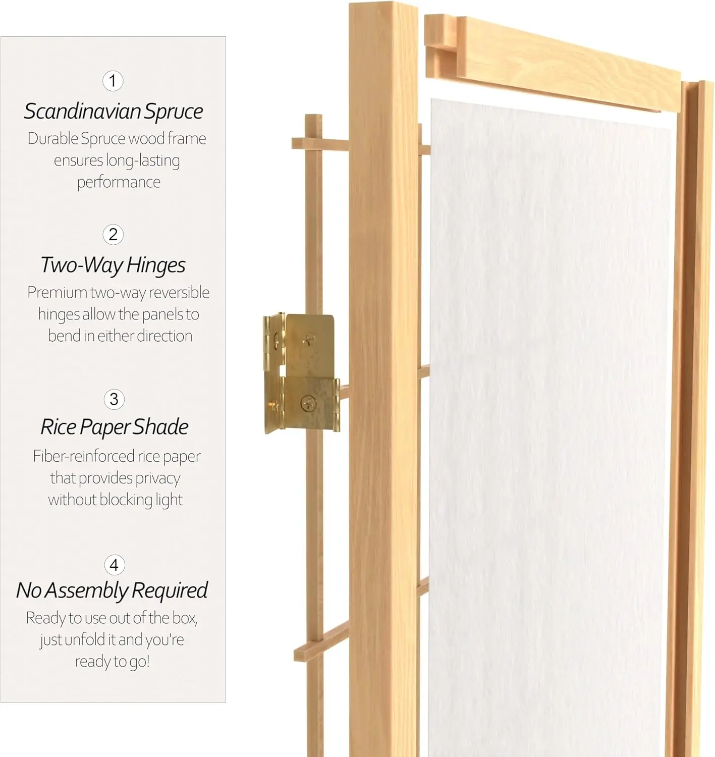 ORIENTAL Furniture 6 ft. Tall Window Pane Shoji Screen - Natural - 4 Panels 4