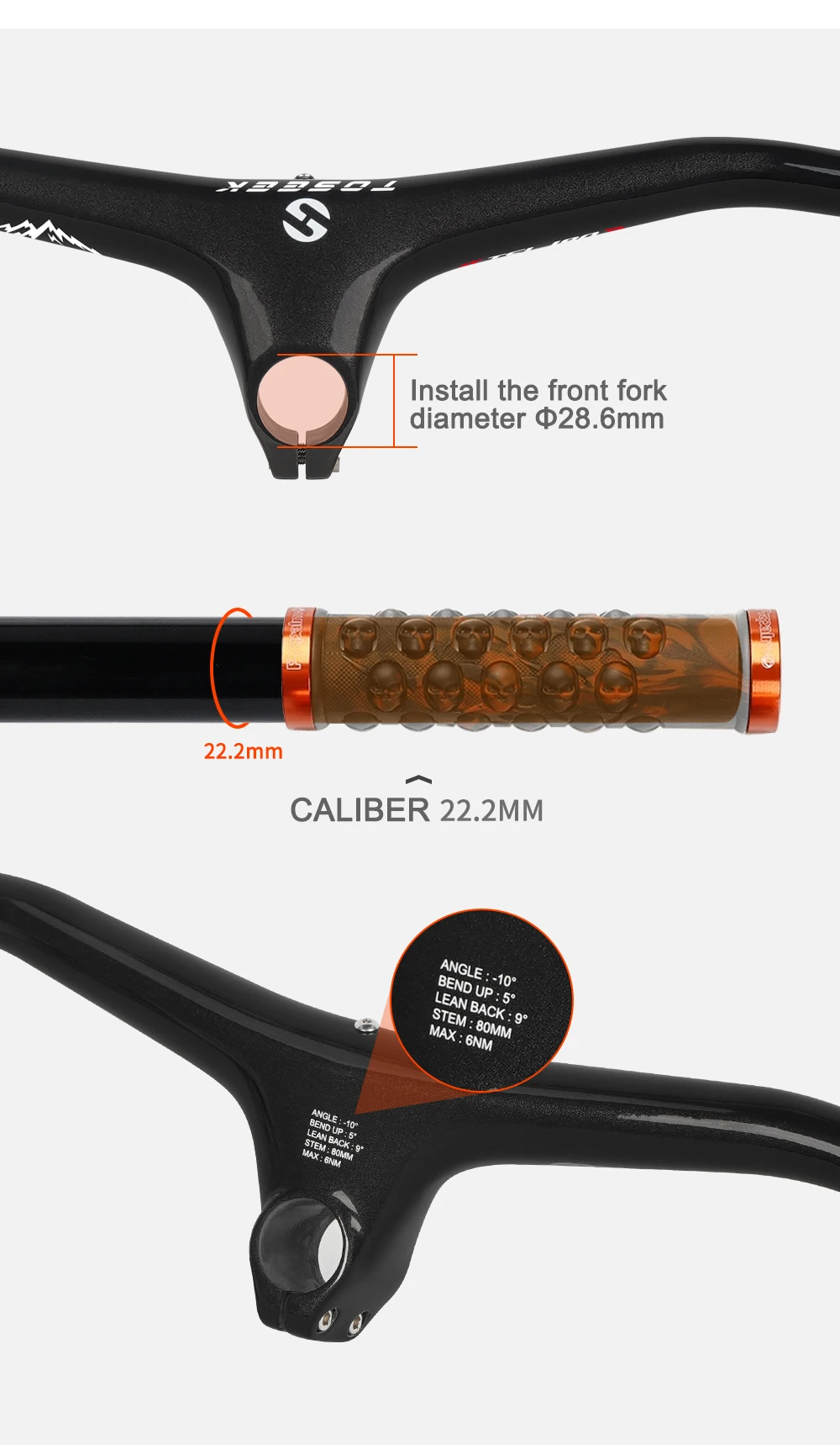 TOSEEK T800 Carbon-Lenker MTB Fahrrad Integrierter Lenker-Vorbau Mountainbike XC Lenker 680-780mm*70/80/90/100/110mm – Detail 10