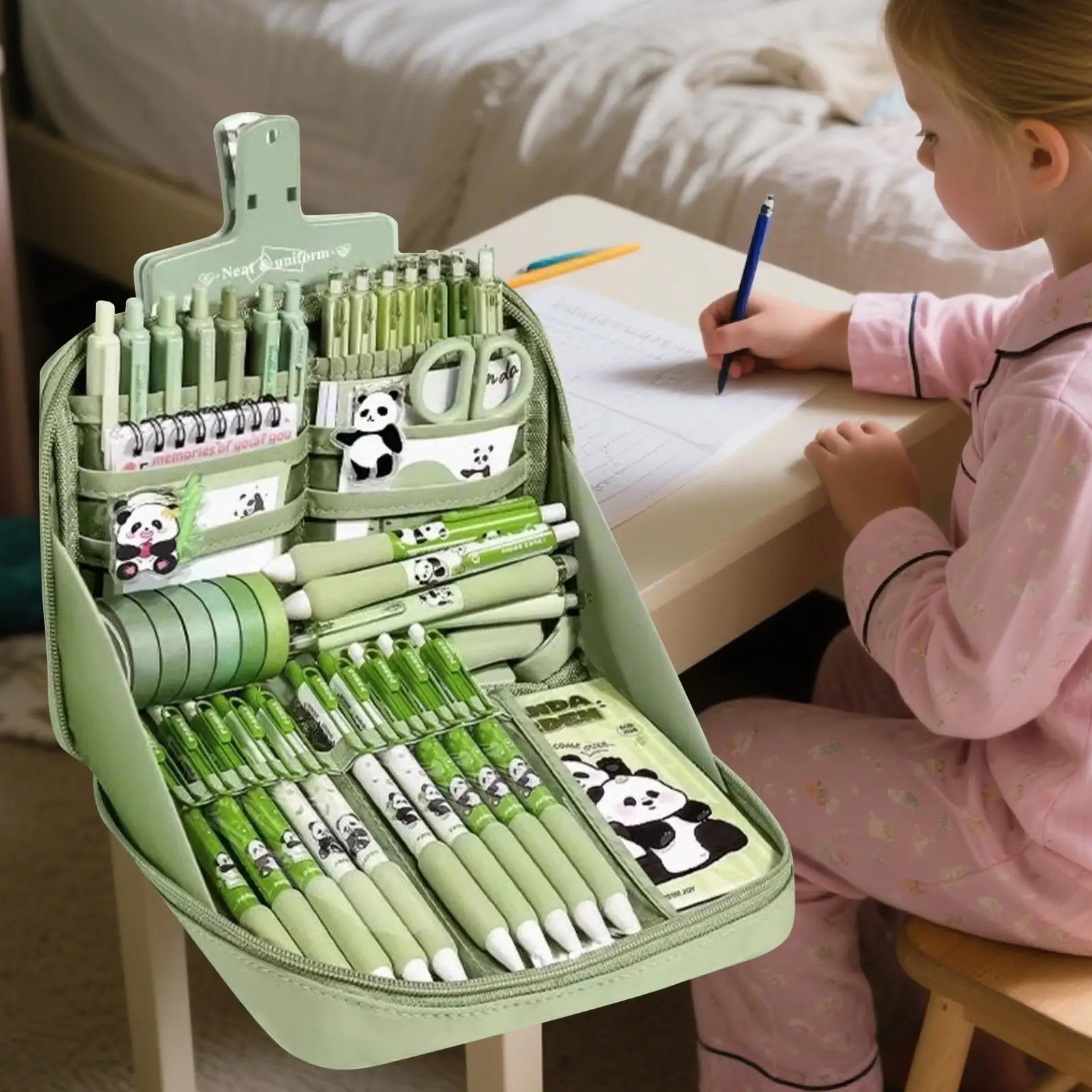 대용량 선물 상자 팬더 문구 세트 필통 풍부한 학습 문구 귀여운 학교 용품 학생용