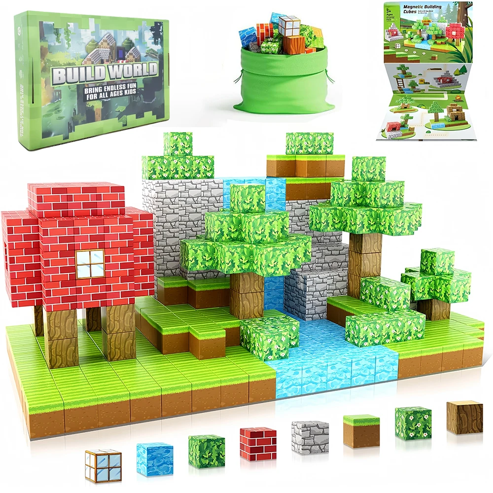 Magnetic Blocks Build Mine Magnet World Set 100PCS for Kids Magnet Construction Set STEM Montessori Sensory Cubes for Toddlers magnetic building blocks magnetic assembly toy