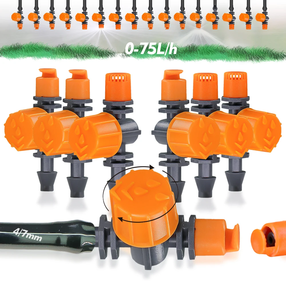 10PCS 180&deg; 360&deg; 1/4 "" 0-80L/h Adjustable Watering Sprinkler Nozzle Micro Drip Irrigation for Garden Greenhouse plants System
