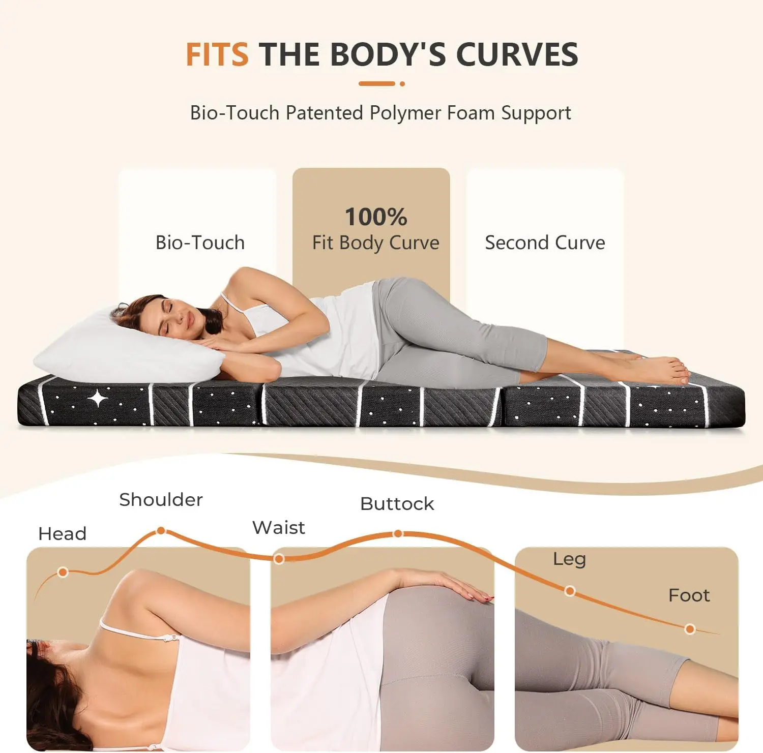 Tri-Fold Mattress. 4" Dual-Layer Foam. Removable 500G Superfine Fiber Cover. Suitable for Camping, RV, Home. Twin XL.