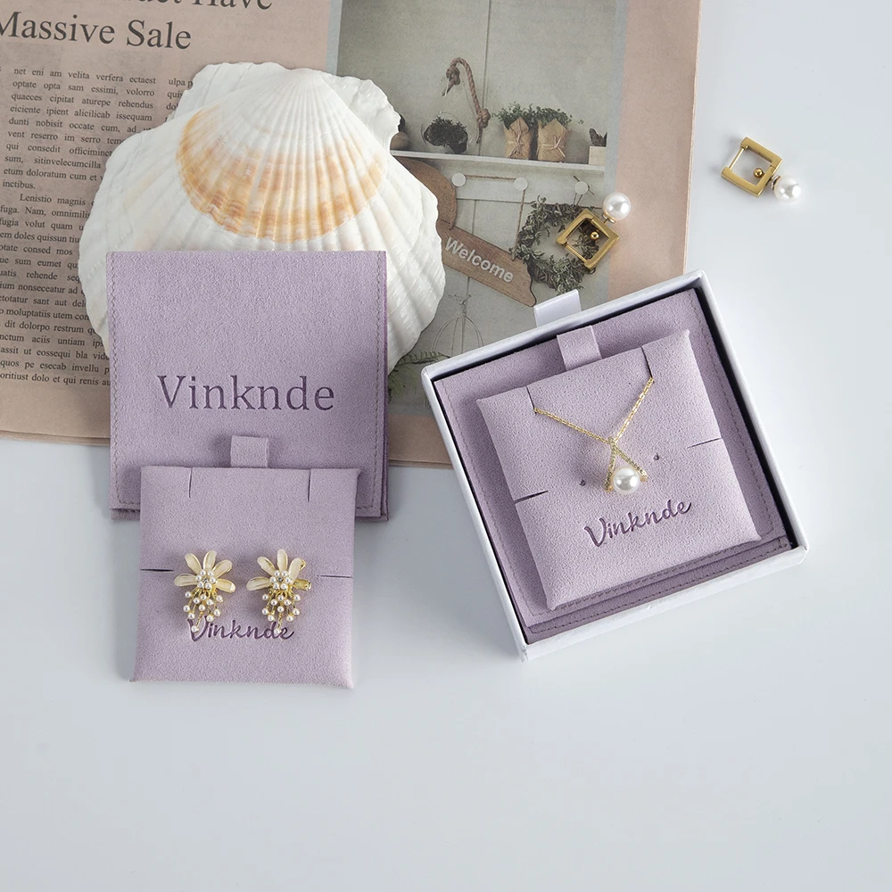 Custom Logo Printed Gift Necklace Earrings Jewellery Packaging Bag Envelope Microfiber Suede Jewelry Pouch with Insert Card Pads