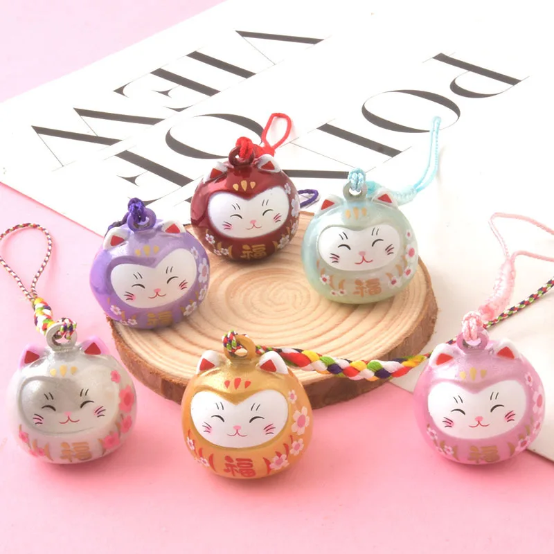 

New Japanese Cute Lucky Cat KeyChains Car Bag Decor Water Sound Bell Pendent Charm