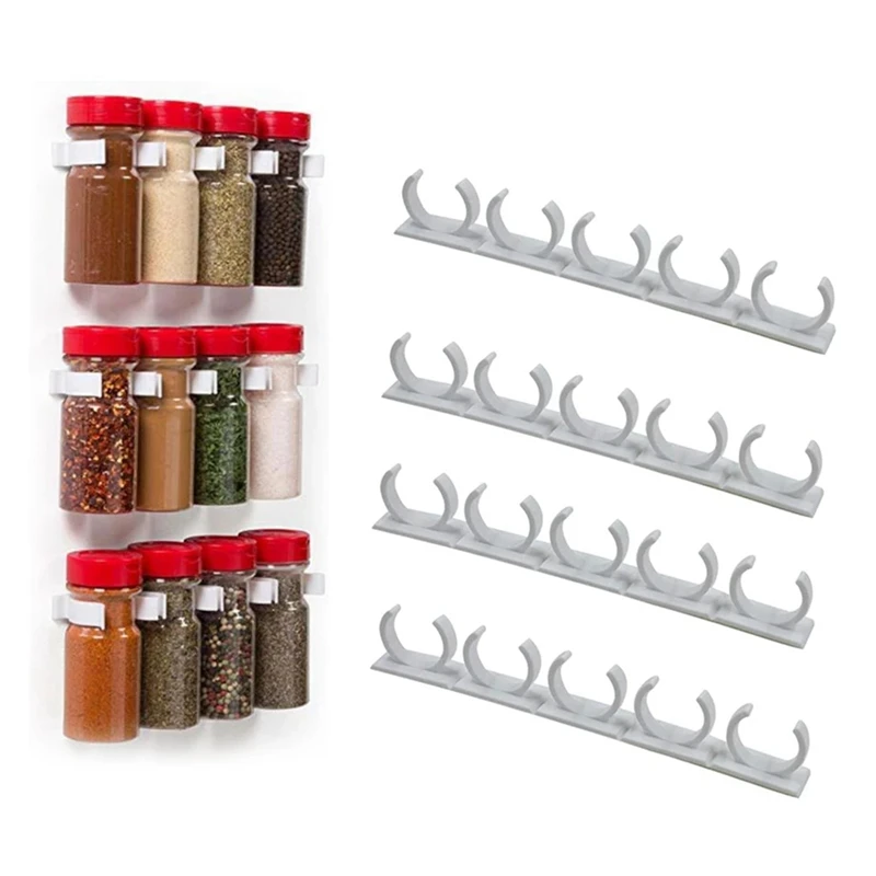 4 Pcs Kitchen Spice Jar Rack Wall-Mounted Adhesive Seasoning Bottles Holder Cabinet Door Hooks Spice Bottle Hanging Clip-A97Q 5