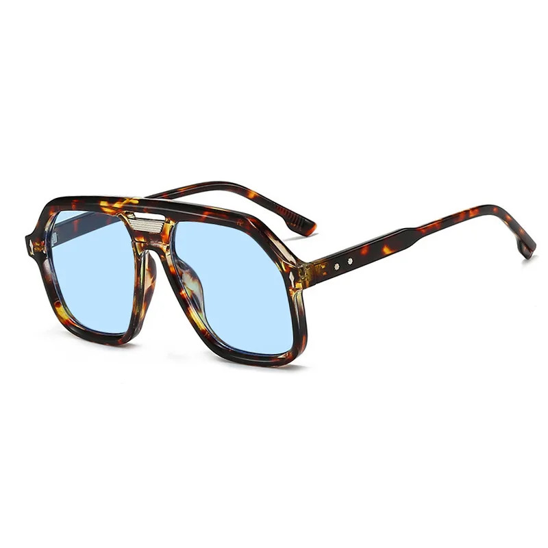 Vintage-Inspired Oversized Square Sunglasses with Rivet Accents and UV400 Protection