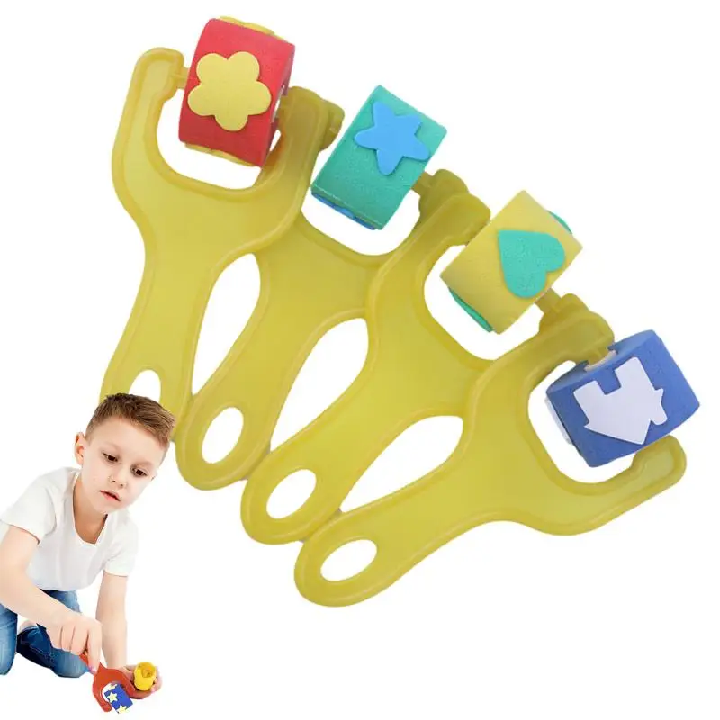 4Pcs Sponge Painting Brushes Kit Roller Sponge Brush Child Apron Play Gift Fun Roller Painting Kits Foam Paint Roller Sponge 3 pcs gloves foam fingers child baseball decor foams for sporting events cheerleading stuff noise maker