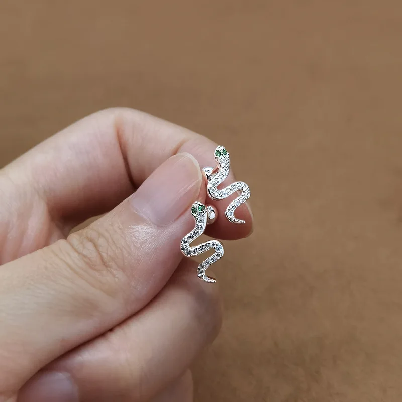 2 Paia Orecchini Serpente Argento 925 Con Zirconi - Set Donna Uomo Bambina - 4