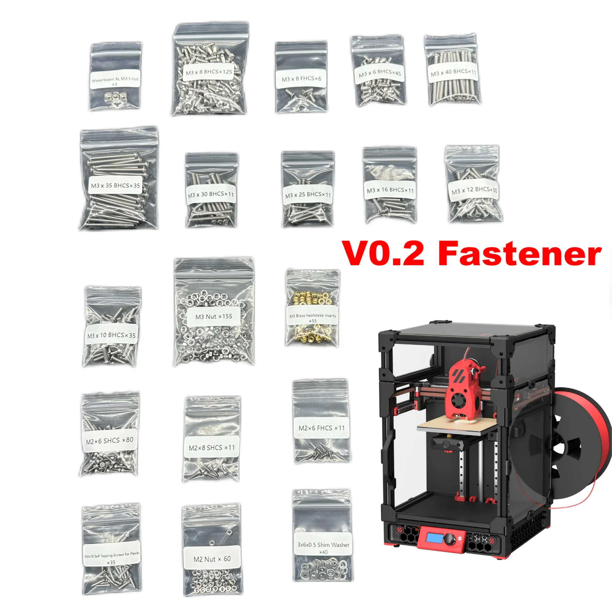 Voron 0.2 Full set of Fasteners 10% Extra Hardware Kit Screws Nuts DIY Project Full Kits For Voron 0.2 Printer