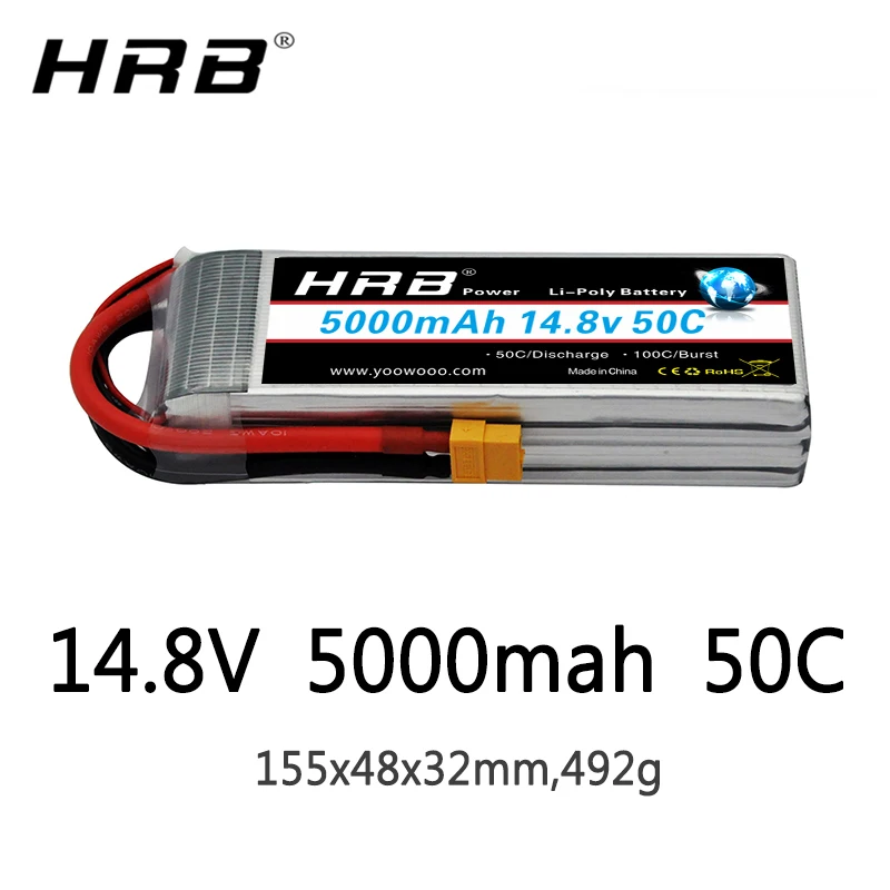 Batterie LiPo 7.4V 5000mAh XT60 posée à côté d'une télécommande RC, illustrant la compatibilité