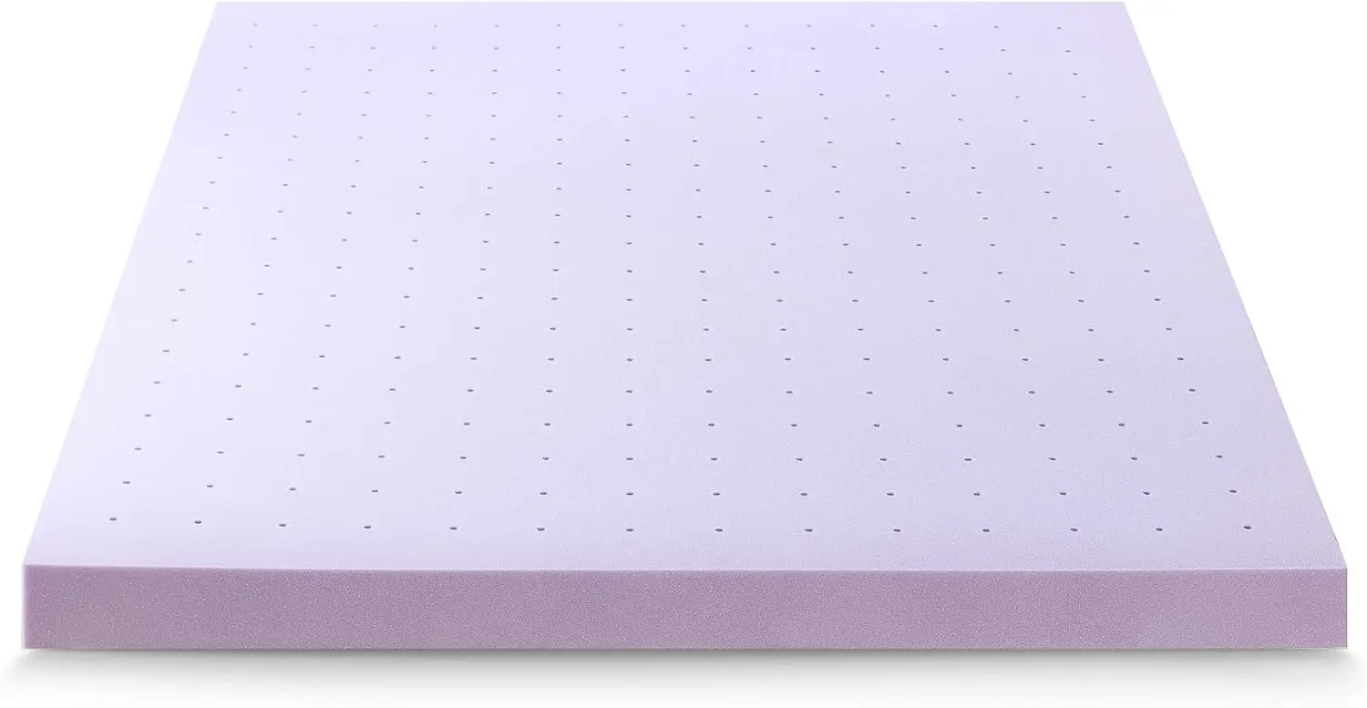 4 Inch Ventilated Memory Foam Mattress Topper, Soothing Lavender Infusion, CertiPUR-US Certified