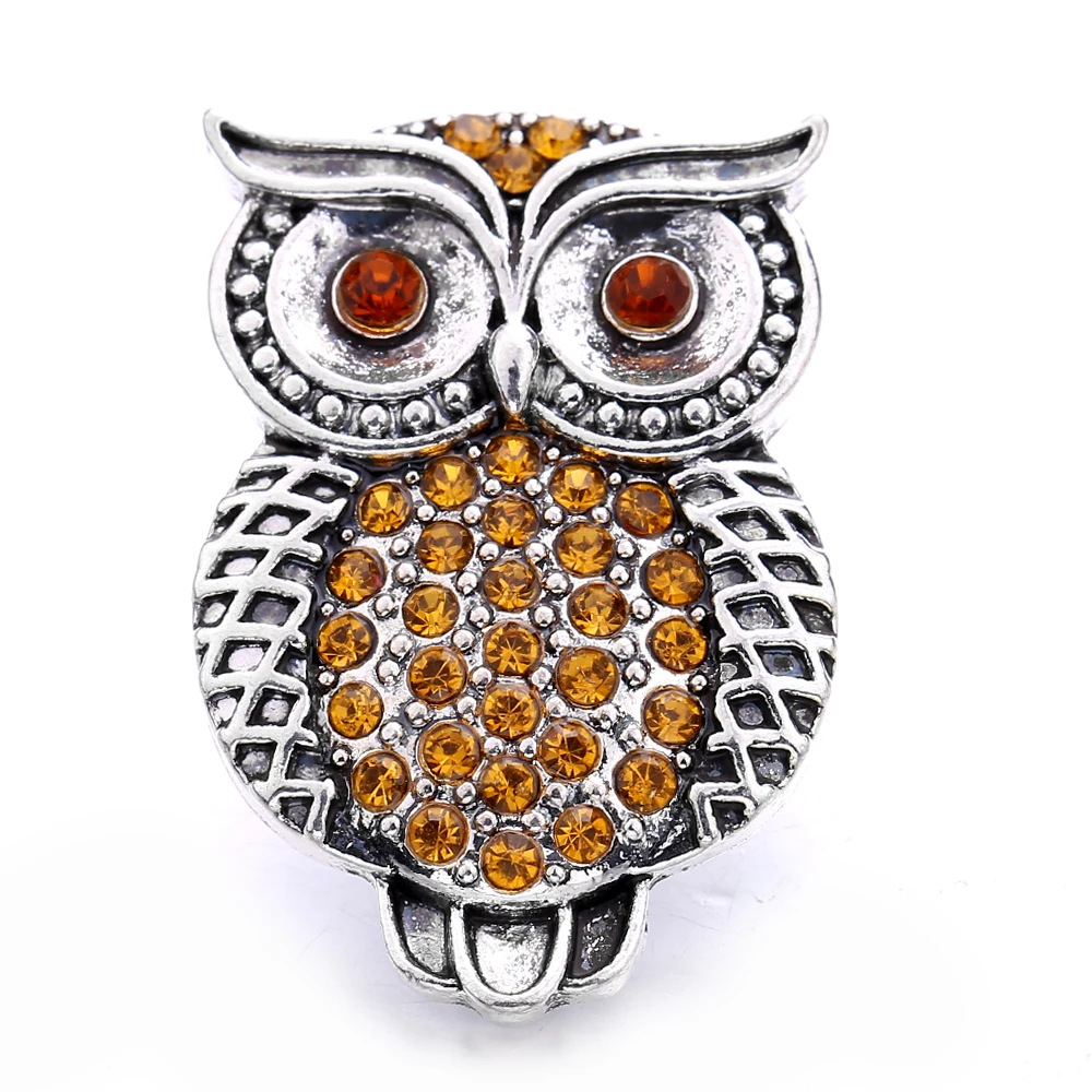 15pcs Rhinestone Owl 18mm Metal Snap Buttons Fit DIY Snap Button Bracelet Necklace Jewelry ACC