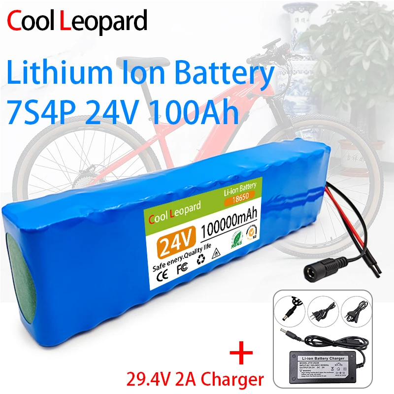 

E-bike High Capacity 18650 7S4P 24V 100Ah Rechargeable Lithium Battery Pack,for Electric Bicycle Moped 29.4V Li-ion Battery