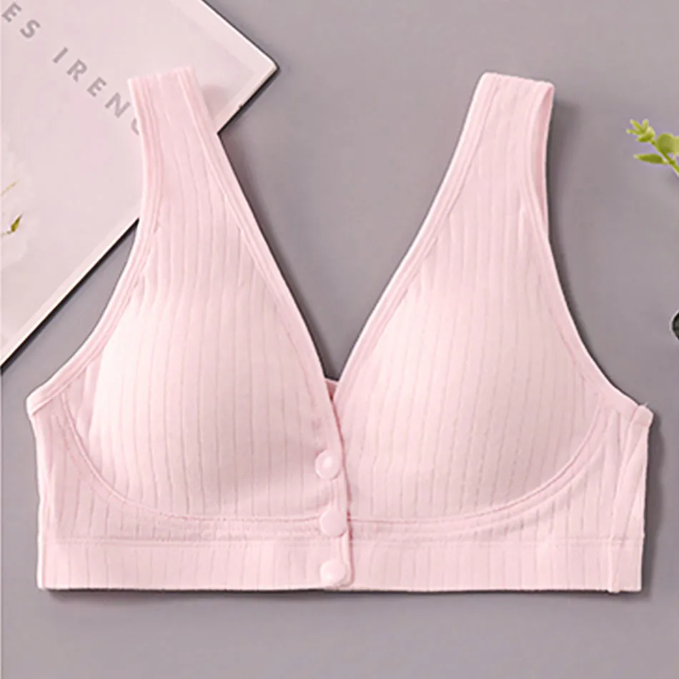 Cotton Nursing Bra for Pregnant Women Padded Ribbed Wire-Free Breathable Bralette Front Opening Breastfeeding Maternity Clothing 6