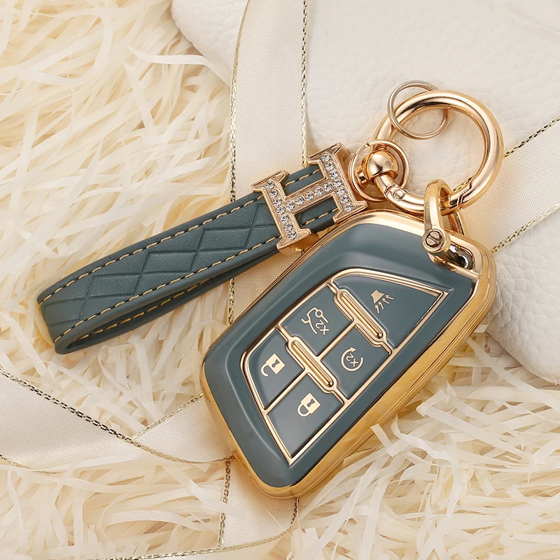 5 pulsanti TPU Car Key Case Cover Holder Shell Fob per Cadillac CT4 CT5 2021 2022 Gold Edge Smart portachiavi accessori Auto 10 5 pulsanti TPU Car Key Case Cover Holder Shell Fob per Cadillac CT4 CT5 2021 2022 Gold Edge Smart portachiavi accessori Auto - Sa925b12c5d154402b2f3b51710e96ab08