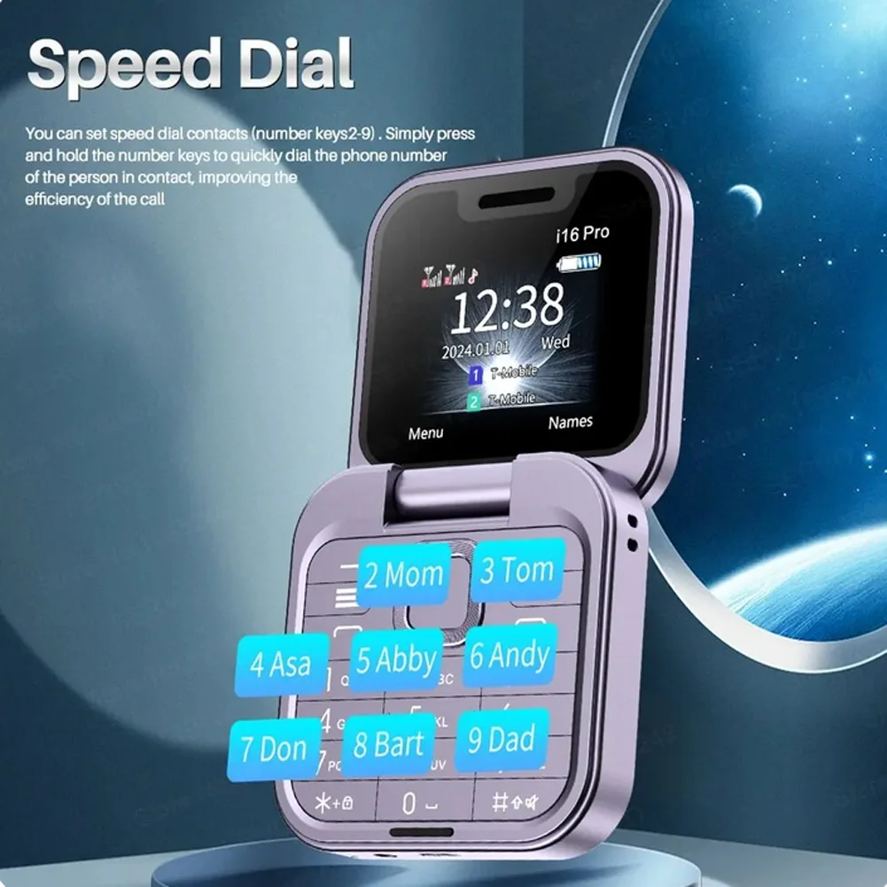 I16pro Small Foldable Mobile Phone Auto Call Record Speed Dial Dual SIM Card High Definition Rear Camera Flip Telephones