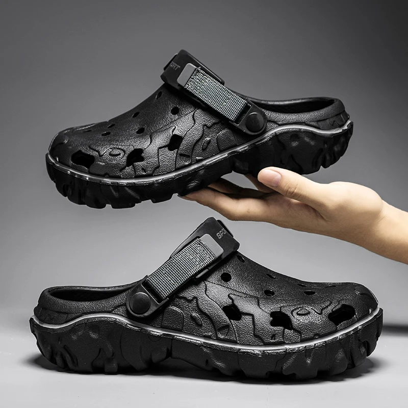 

New Men Sandals Black Garden Casual Aqua Clogs Hot Male Band Sandals Non-slip Breathable Beach Swimming Shoes Slippers