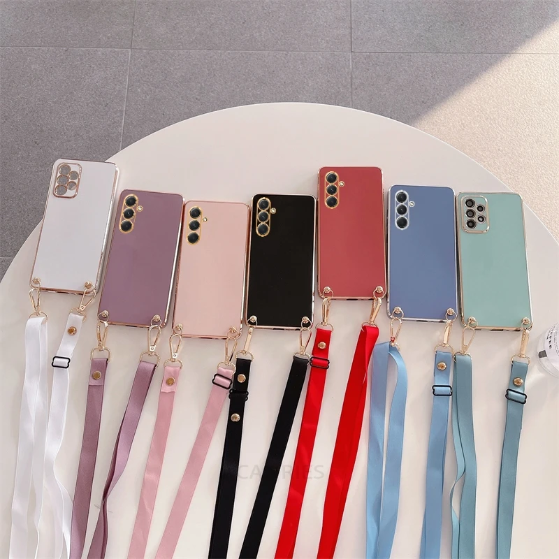 Crossbody Lanyard Plating Case with Corded Silicone Back Cover