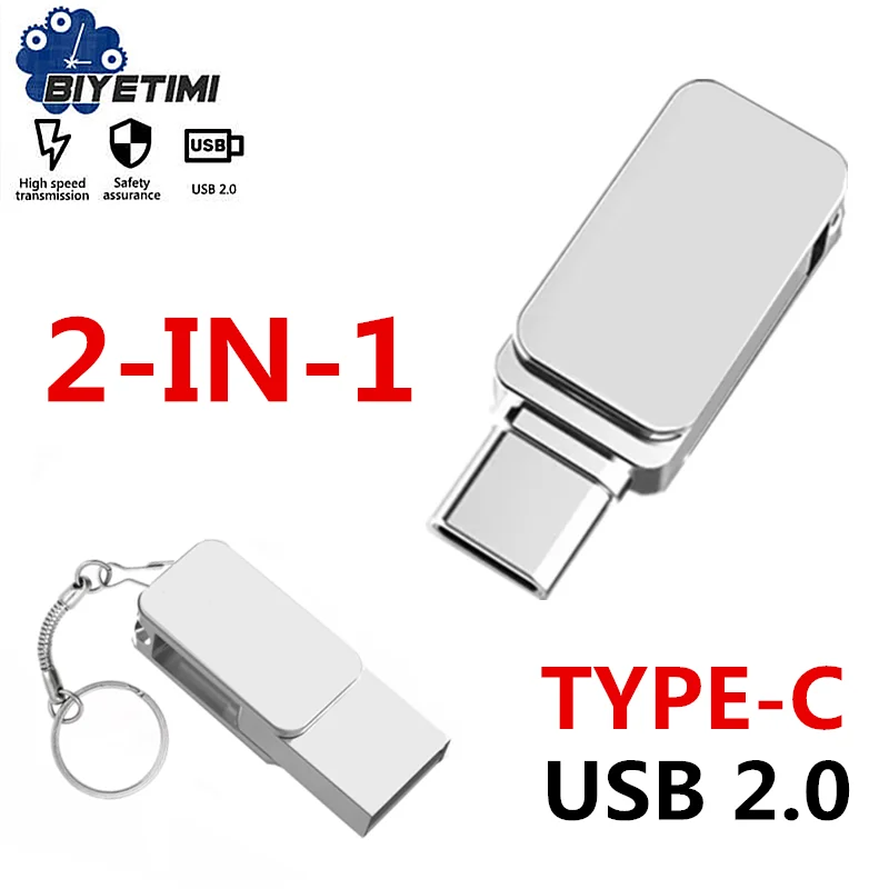 2 в 1, OTG флэш-накопитель, металлическая флешка, Usb флэш-диск 64 ГБ, 128 ГБ, Type-C