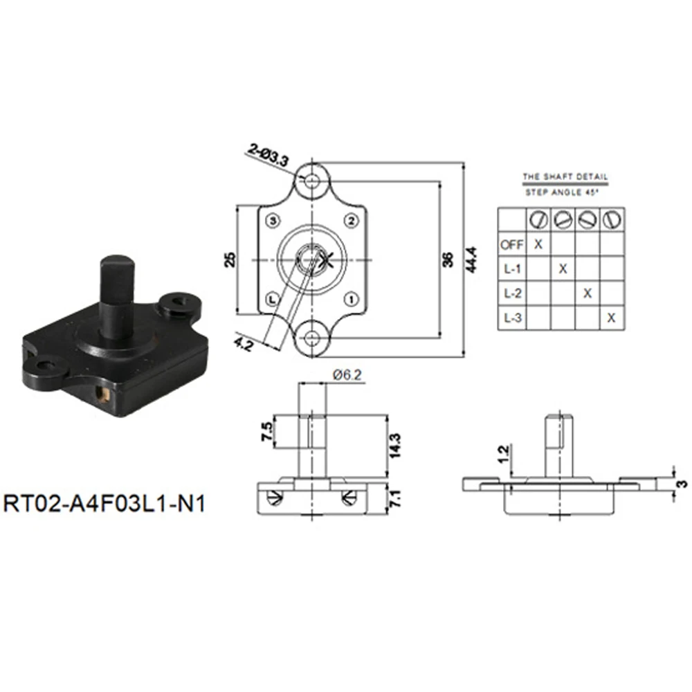thumbnail image 4 of Interruptor giratorio cuadrado de 4 posiciones, 250 V, 3 A, interruptor de perilla codificado multibanda para control de velocidad del ventilador de la cocina y el televisor, 4 of 6