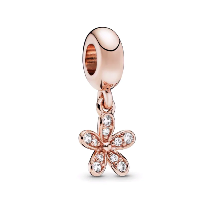 Charm Beads Rose Gold Pink Daisy Rose Family Tree Hearts Fit 925S ilver Bracelet DIY Women Jewelry