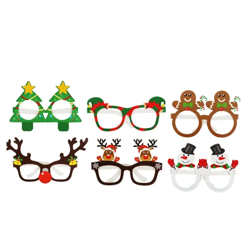 9Pcs/Set Christmas Party Paper Glasses Photo Props Festive Holiday Eyewear Santa Snowflake Reindeer Kid New Year Toy Accessories
