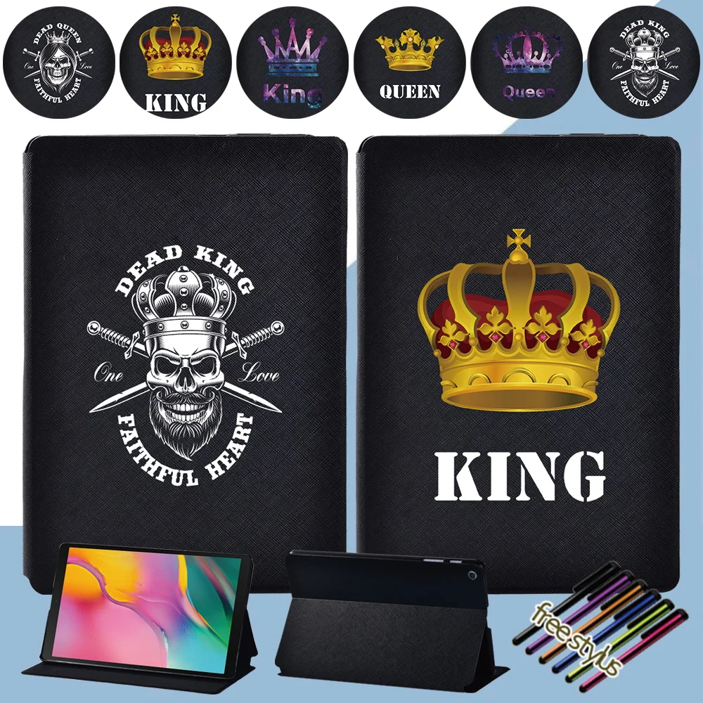 

Folio Tablet Case for Samsung Galaxy Tab A 10.1 2019 T510 T515 PU Leather King Queen Pattern Stand Cover + Free Stylus