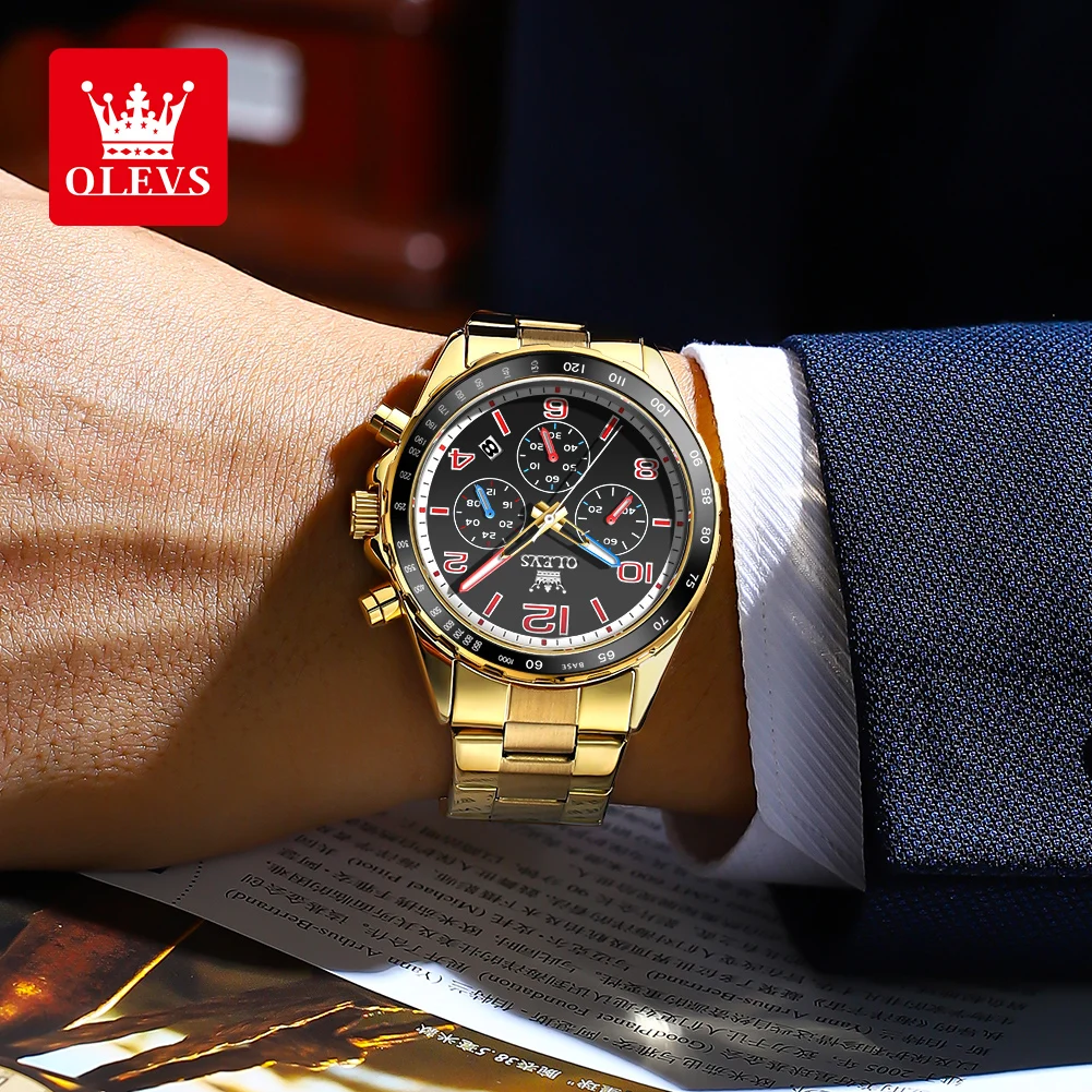 OLEVS TY714 Number Scale Quartz Watch For Men Chronograph Waterproof Business Wristwatch Calendar Original Luminous Man Watches