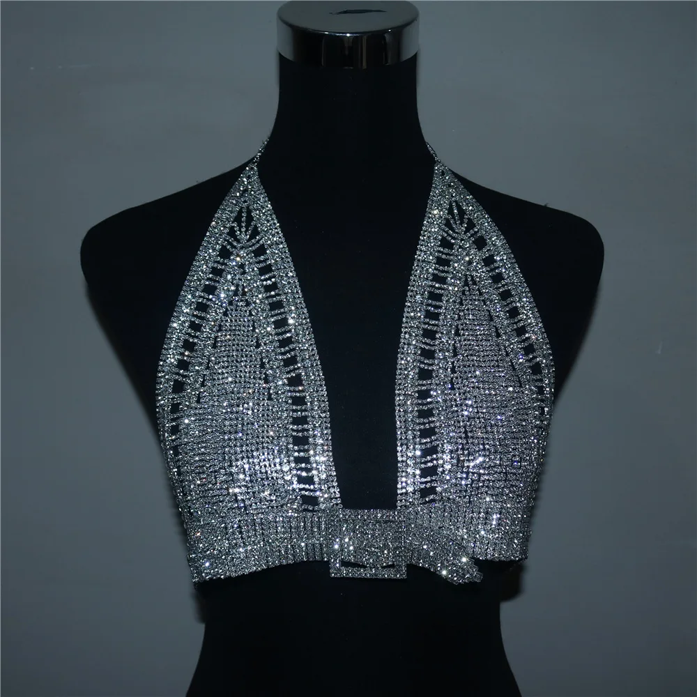 Body Chain Woman New Rhinestone Chest Chain Sexy Bra Chain Exaggerated Camisole Chest-wrapped Fashion Body Chain Jewelry