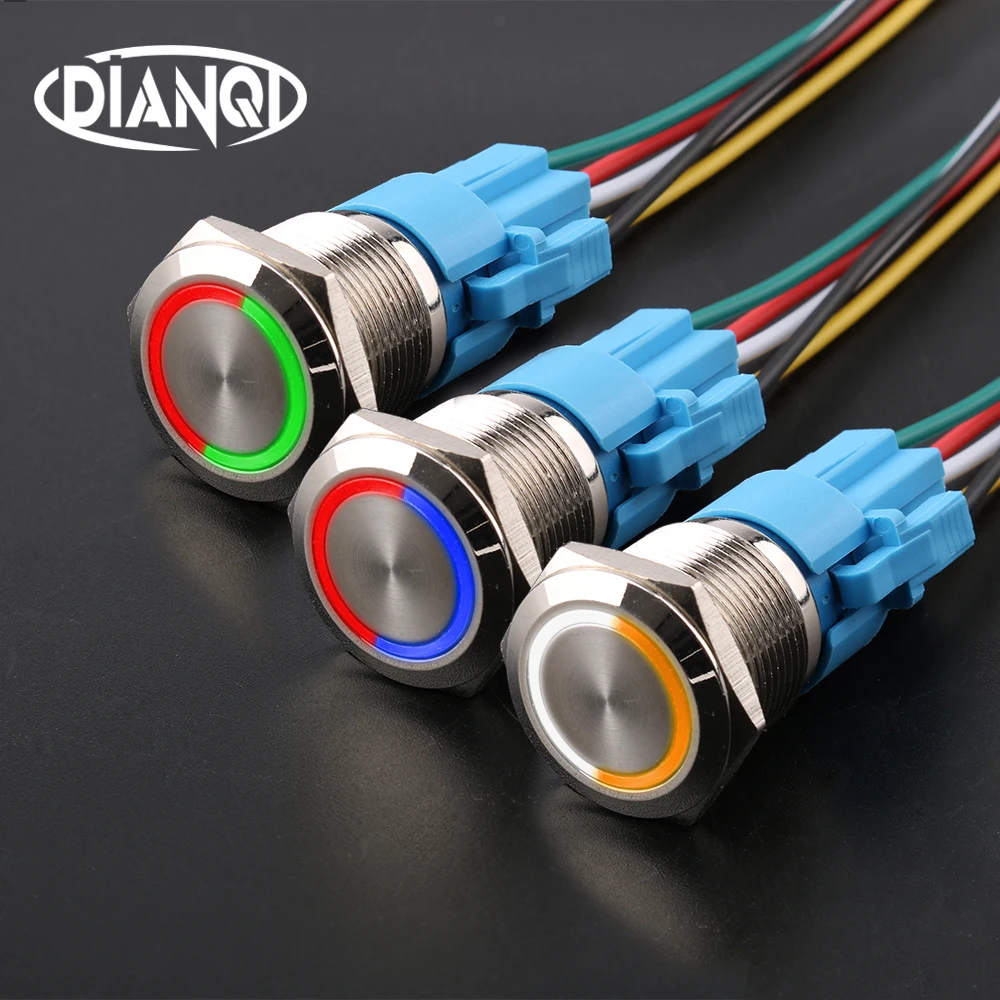 Two-Color PUSH BUTTON SWITCH LED Waterproof Momentary Latching 19mm 22mm 