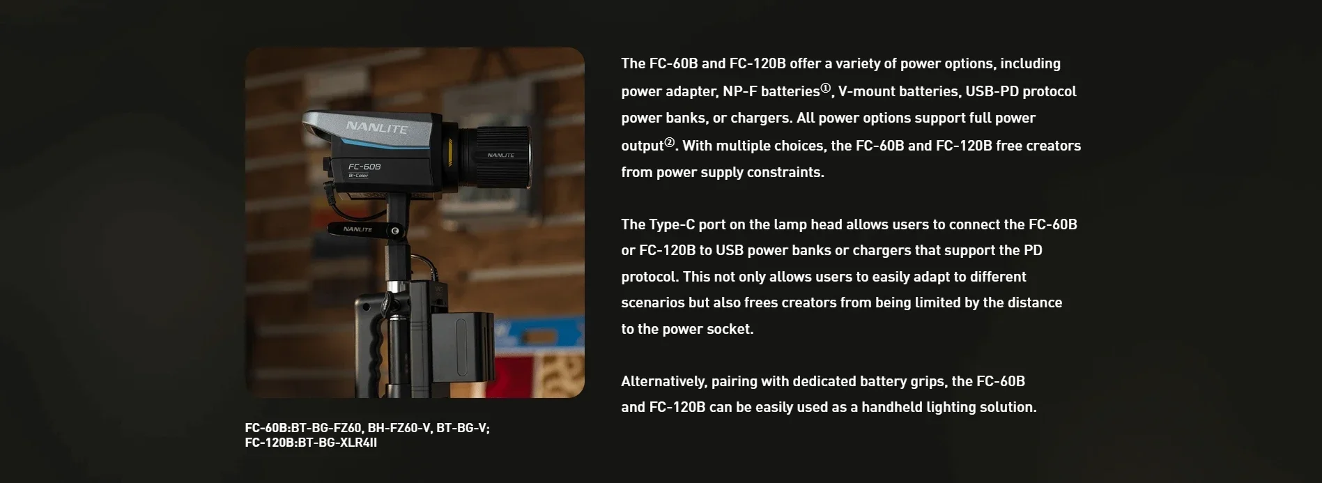 Nanlite FC-60B FC-120B Bi-Color LED Video Light 2700K-6500K Bowens Mount Continu