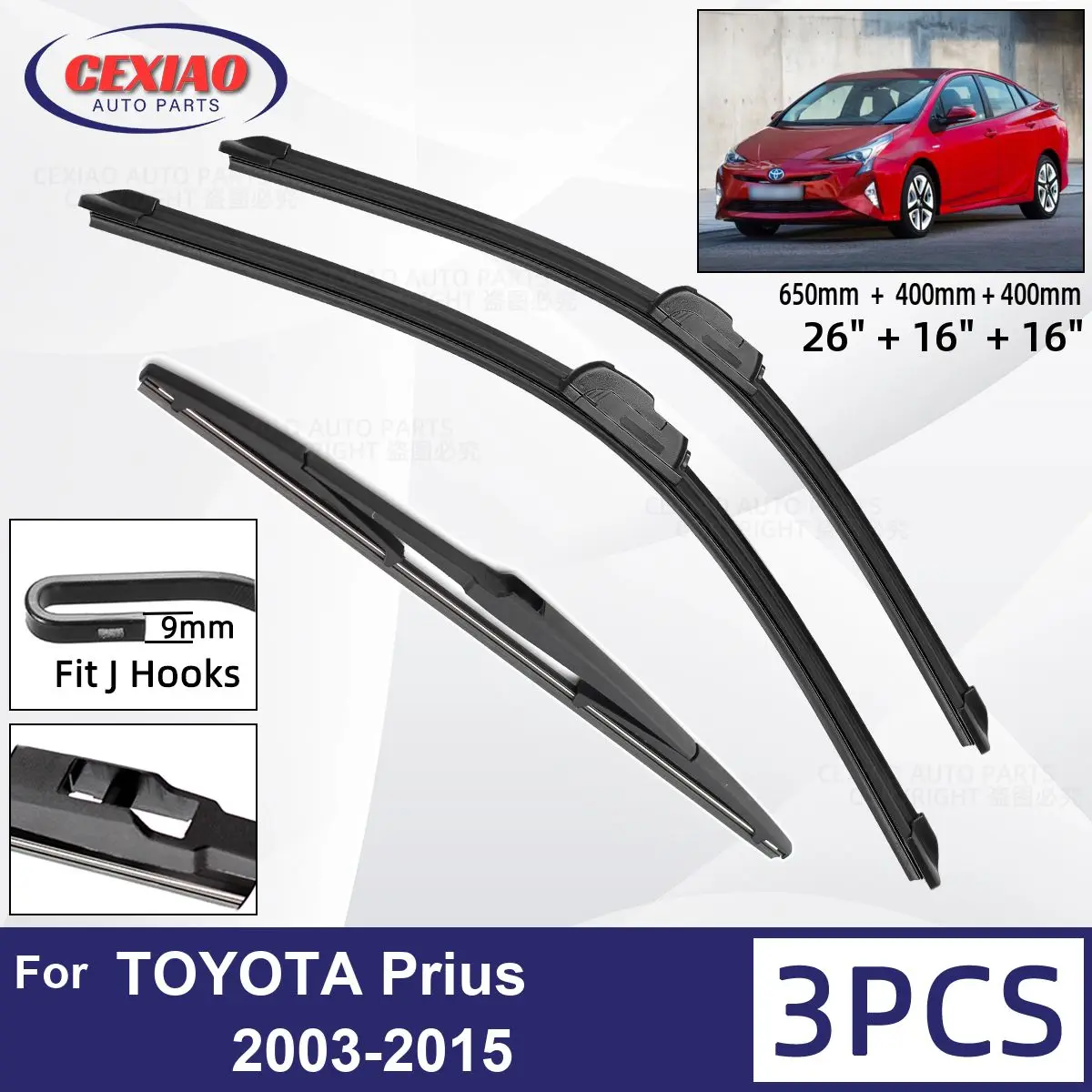 ForTOYOTAPrius20032015CarFrontRearWiperBladesSoftRubber