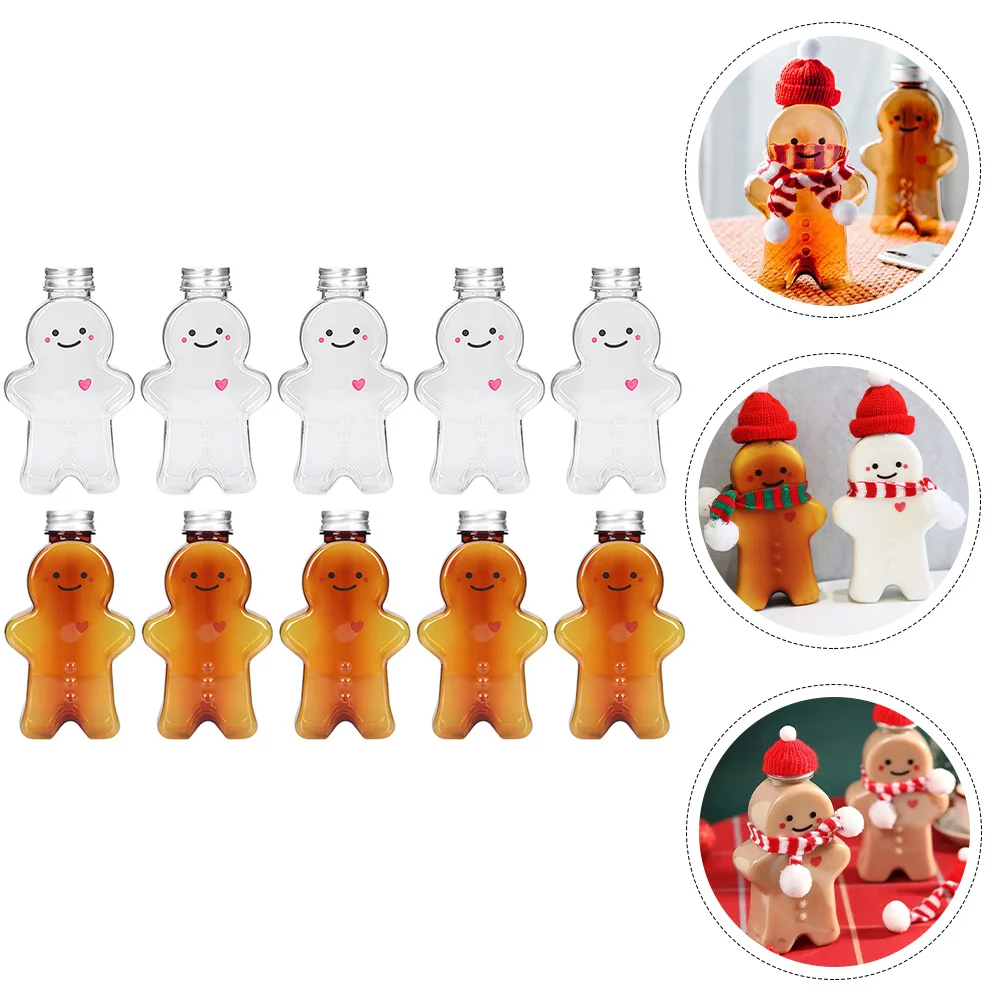 

500/700ml Christmas Gingerbread Man Water Bottles Transparent Plastic Beverage Juice Bottles Yogurt Candy Jars Gifts