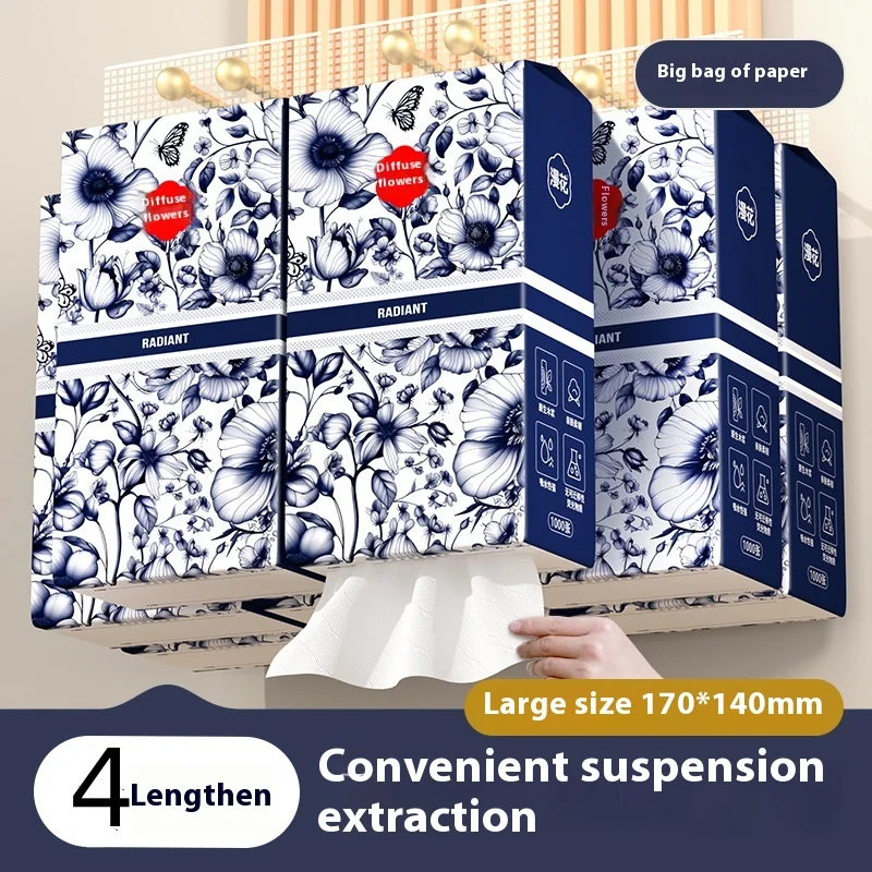 8 Hanging Facial Tissue Household Thickened and Enlarged 1000 Sheets Drawing Paper Soft Napkin Affordable Load Toilet Paper
