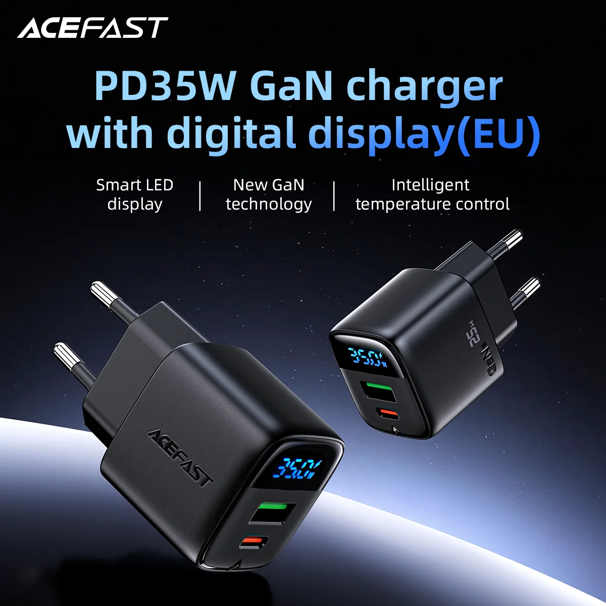ACEFAST GaN 35W Fast Charging USB-C Wall Adapter with LED Display