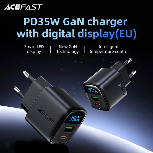 ACEFAST GaN 35W Fast Charging USB C Phone Charger For Samsung S25 S24 S23 PD QC Quick Charge Wall Adapter With LED Digit Display 1