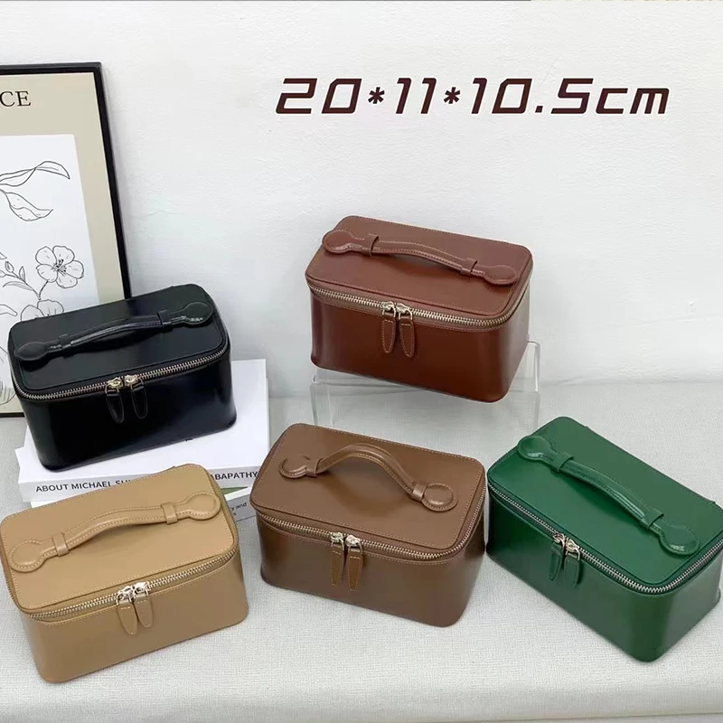 

Customized Genuine Leather Hand-Held Cosmetic Bag Large-Capacity Storage Bag Wash Bag Waterproof Stiff Travel Bath Storage Box