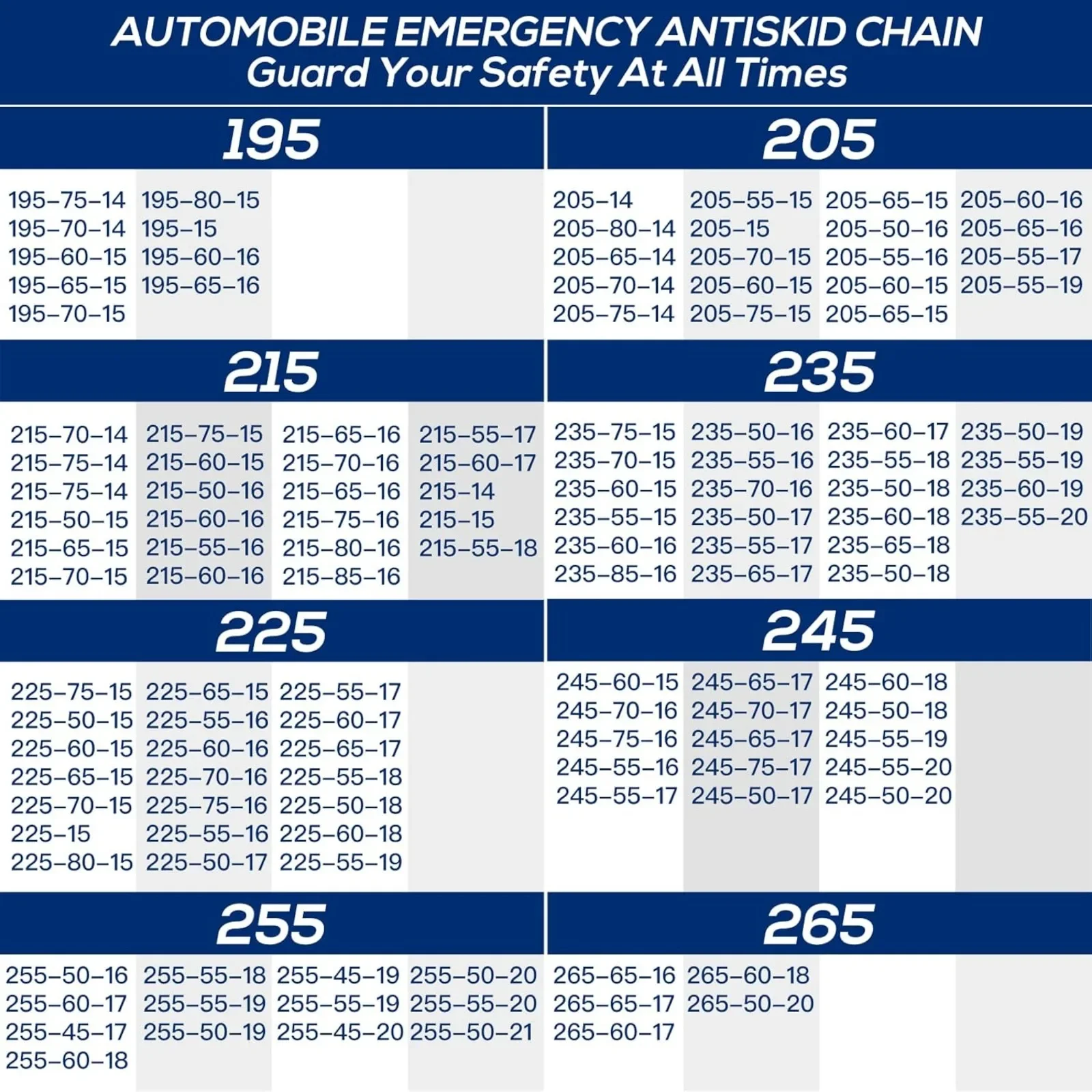 8 Pack Snow Chains for Car SUV Pickup Trucks for Tire Width 205-265mm(8.1-10.4 inch) Adjustable Portable US Tire Chains
