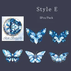Set of 5 Glitter Butterfly Decorative Stickers for Journaling and Scrapbooking (E)