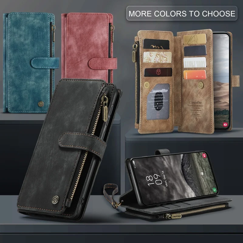 Zipper Leather Wallet Phone Case with Flip Card Holder