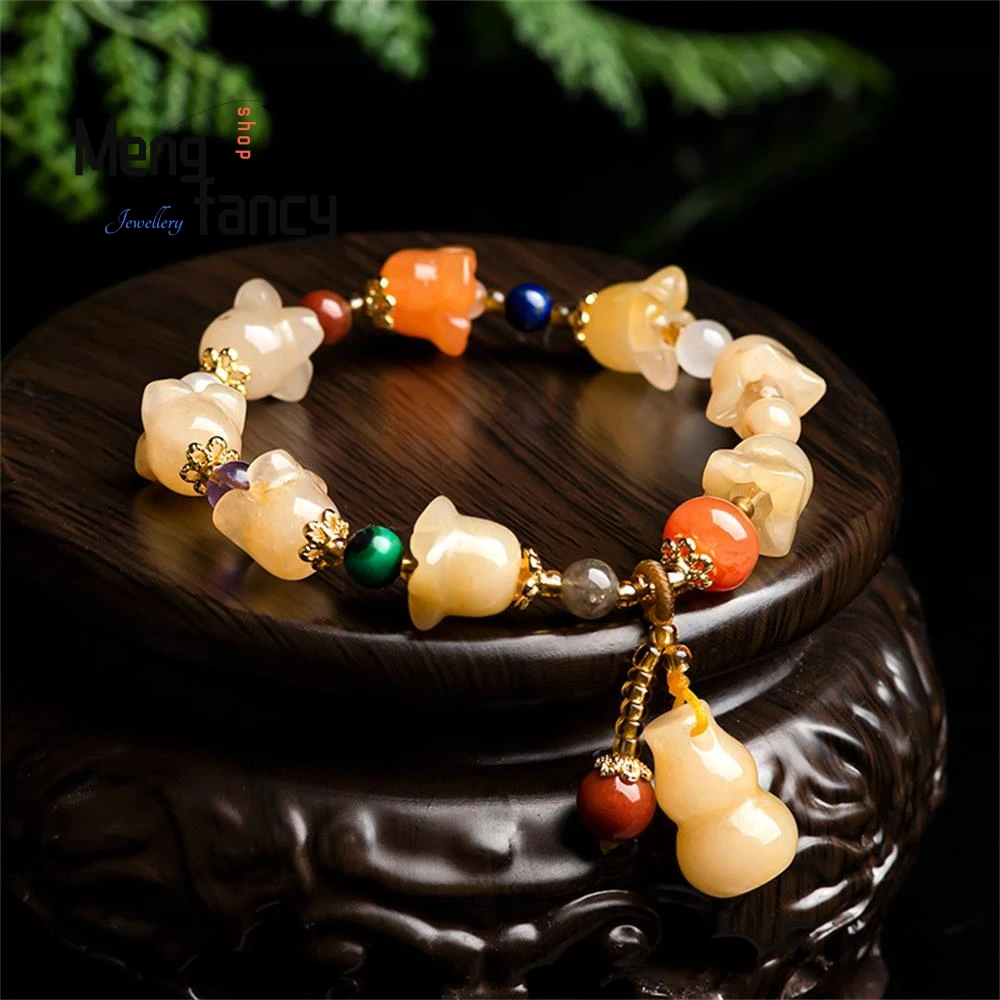 

Natural Golden Silk Jade Orchid Gourd Bracelet Charms Fashion Fine Jewelry Bangle Luxury Designer Couple Amulets Holiday Gifts