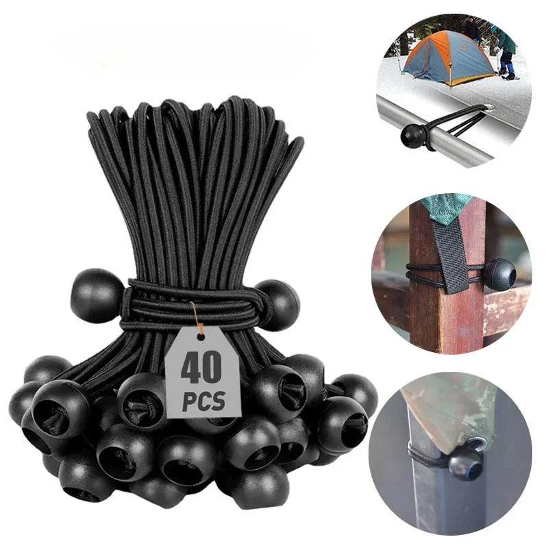 10/20/40pc Bungee Ball Tarps Canvas Tarpaulin Flagpole Ties Cord Ends Elastic Rope Lace Fixed Boat Pole Camping Tent Accessories Camping Tent Accessories Bungee Cords