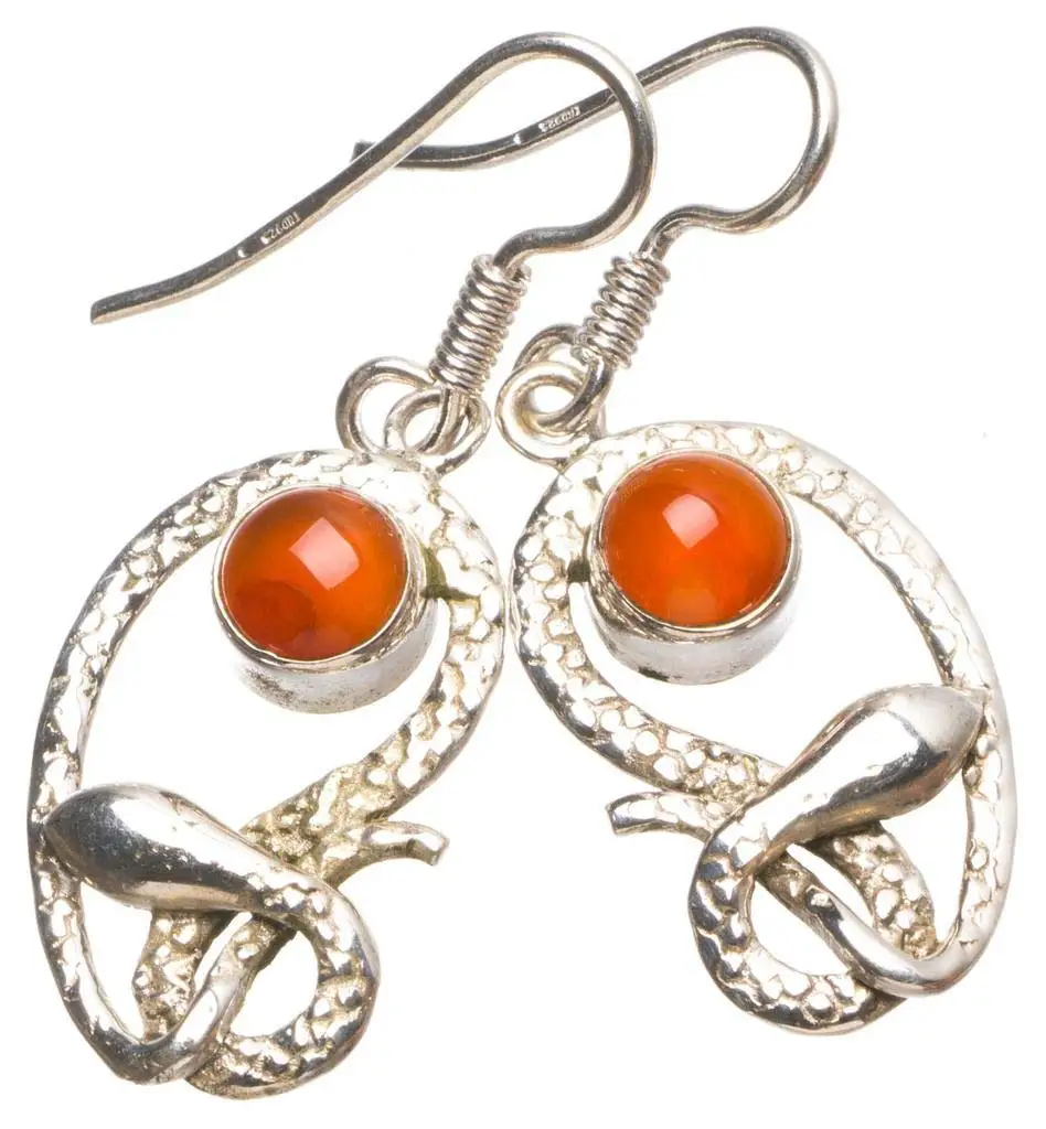 

StarGems®Серьги ручной работы в форме мексиканской змеи, серебряные серьги 1 1/2 дюйма T5171 с натуральным сердоликом