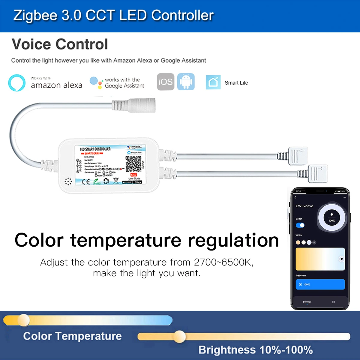 Zigbee 3.0 Tuya Smart Led Controller DC5V-24V 5050 3528 CCT/RGB/RGBWW/RGBCCT Led Strip Light Zigbee Dimmer for Smartthings Alexa 